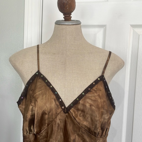 Y2K Xhilaration slip dress lace sequins beads embellished brown Adjustable XL - Picture 2 of 13